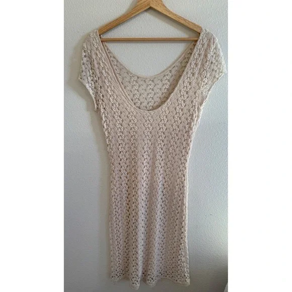 Free People NWT Ivory Crochet Gypsy Boho Scoop Sheath Dress L New - Picture 12 of 12